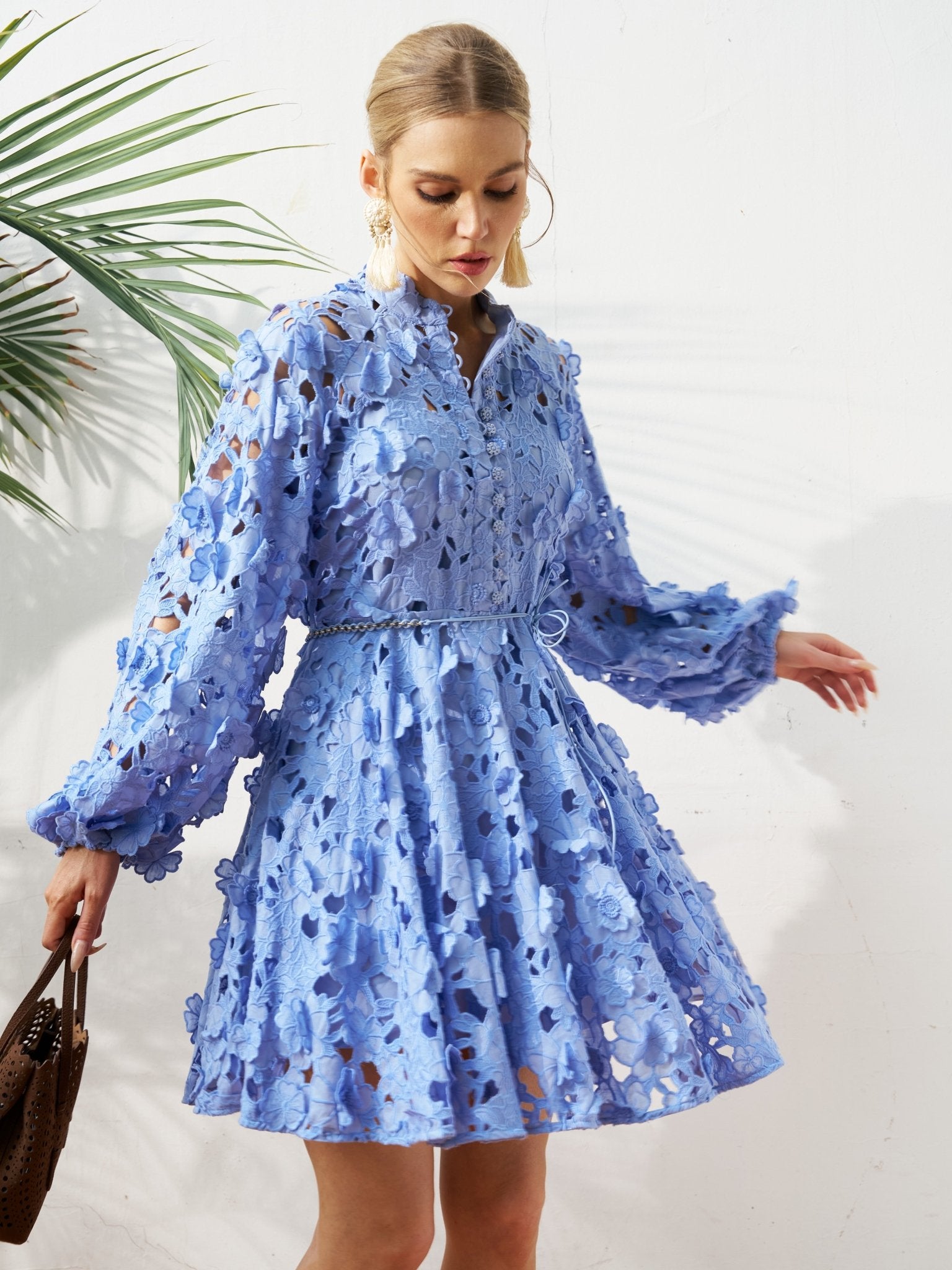 Cutout Floral Lace Cotton Mini Dress - Social Queen