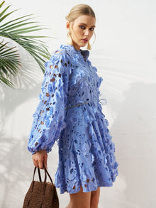 Cutout Floral Lace Cotton Mini Dress - Social Queen