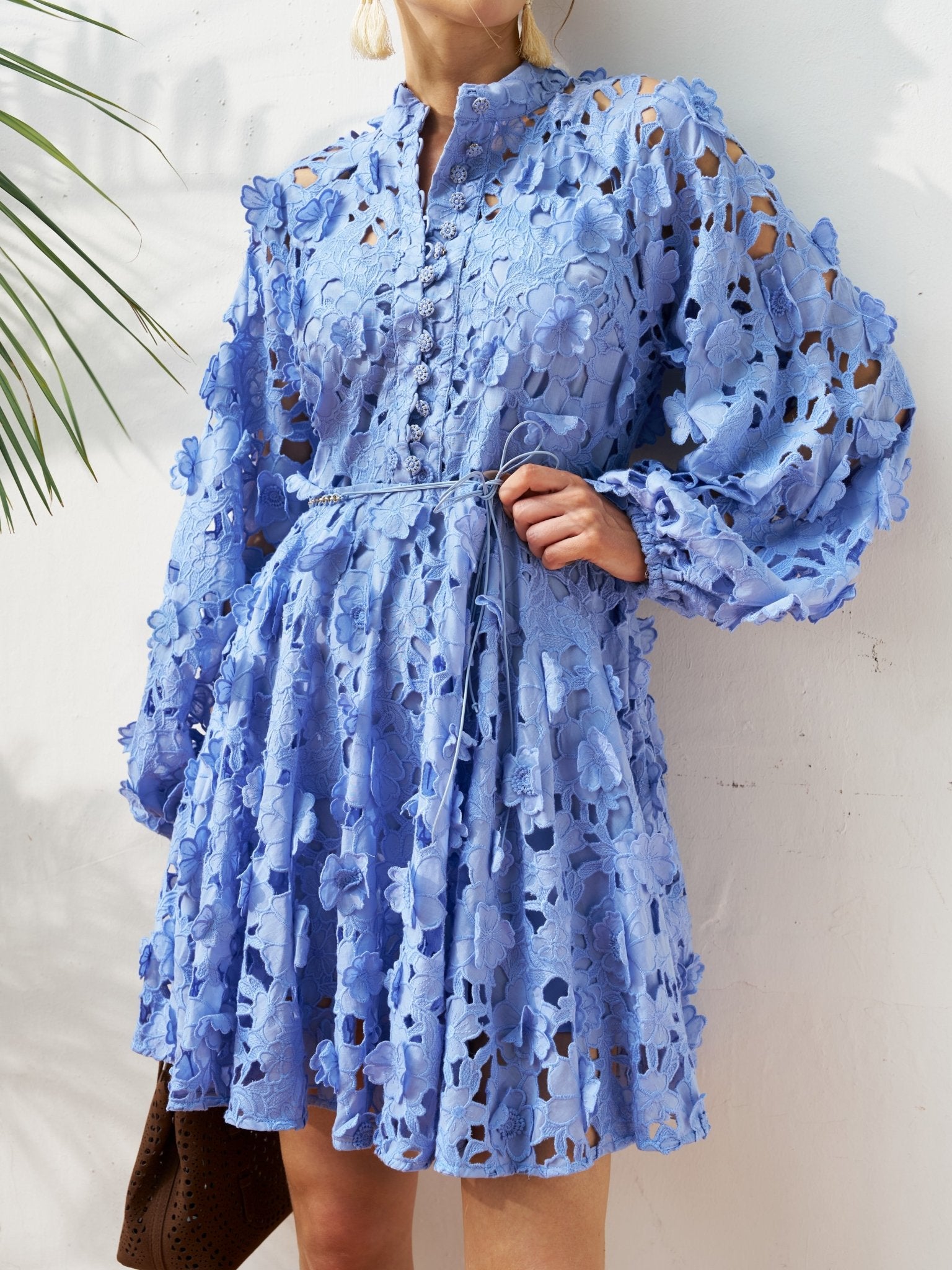 Cutout Floral Lace Cotton Mini Dress - Social Queen