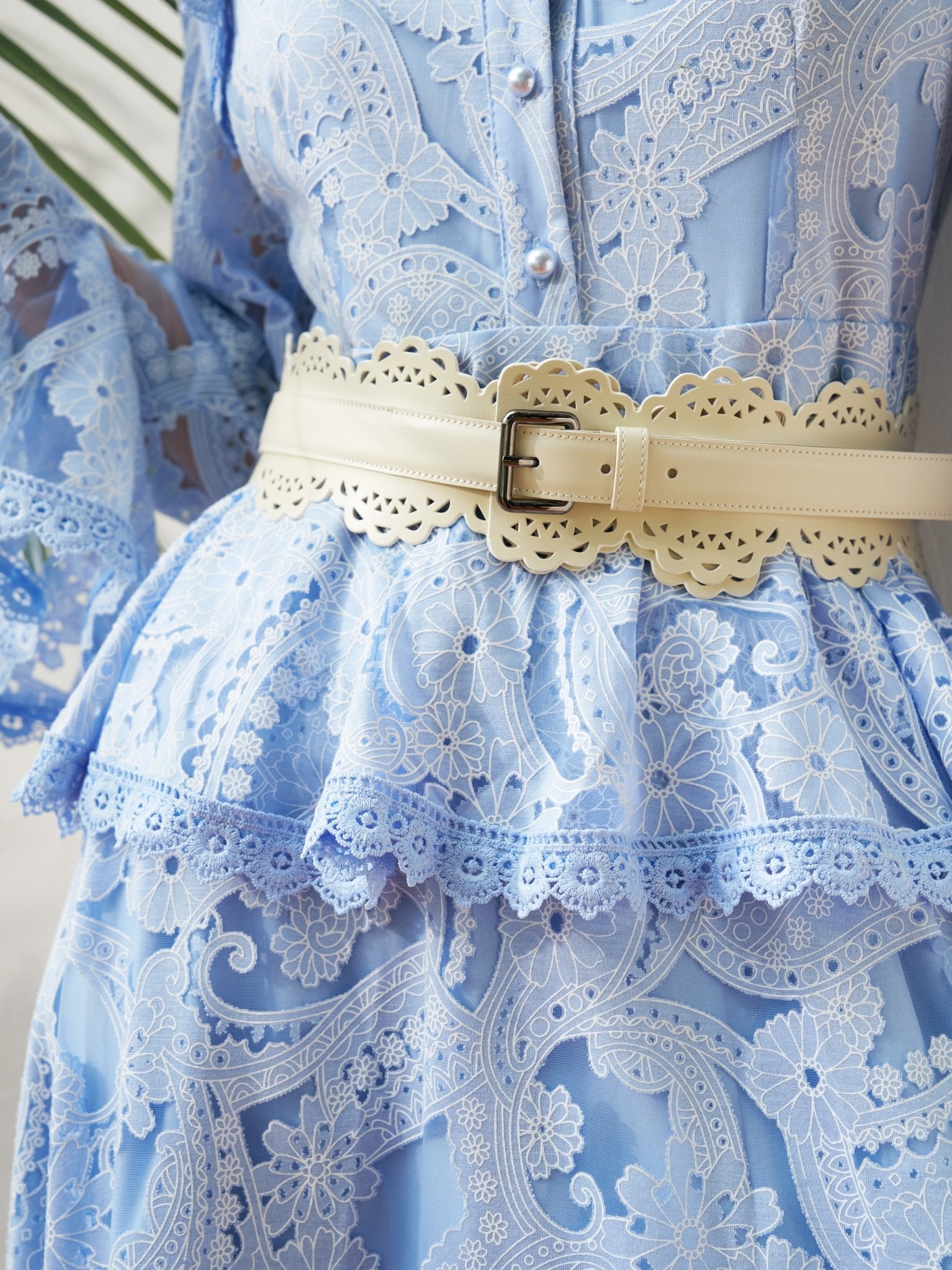 Cutout Lace Ruffle Trim Midi Dress（Belt not included) - Social Queen