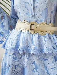 Cutout Lace Ruffle Trim Midi Dress（Belt not included) - Social Queen