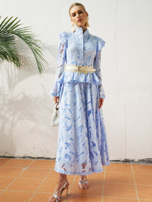 Cutout Lace Ruffle Trim Midi Dress（Belt not included) - Social Queen
