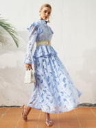 Cutout Lace Ruffle Trim Midi Dress（Belt not included) - Social Queen