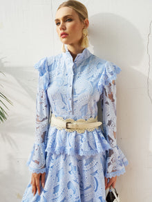 Cutout Lace Ruffle Trim Midi Dress（Belt not included) - Social Queen
