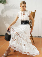 Cutout Lace Sleeveless Cotton Dress（Belt not included) - Social Queen