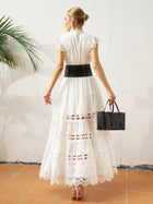 Cutout Lace Sleeveless Cotton Dress（Belt not included) - Social Queen