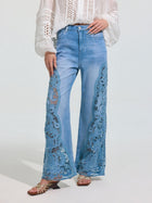 Cutwork Lace Wide-Leg Jeans - Social Queen