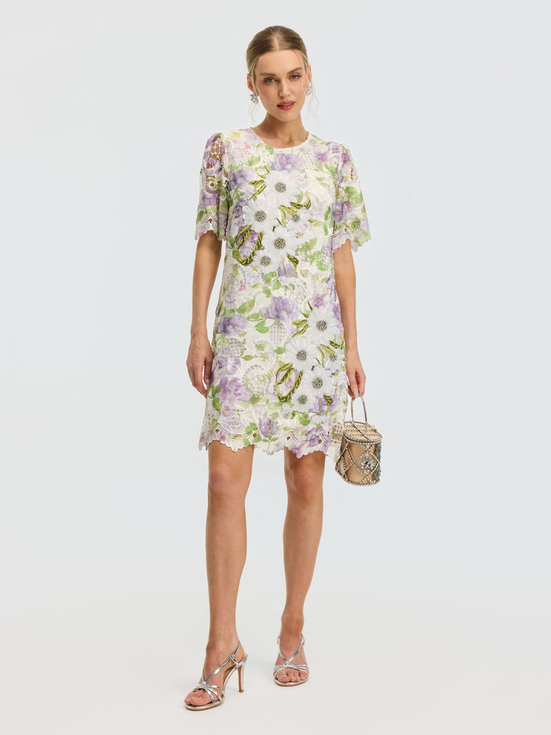 Dimensional Embroidered Beaded Lace Dress - Social Queen