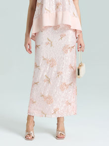 Dragonfly Beaded Lace Midi Skirt - Social Queen