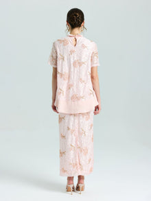 Dragonfly Beaded Lace Midi Skirt - Social Queen