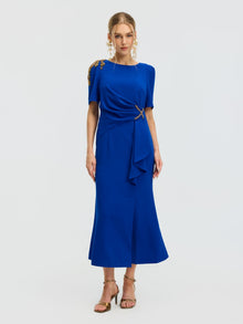 Elegant Hand-Beaded Crystal Dress - Royal Blue & Burgundy - Social Queen