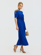 Elegant Hand-Beaded Crystal Dress - Royal Blue & Burgundy - Social Queen