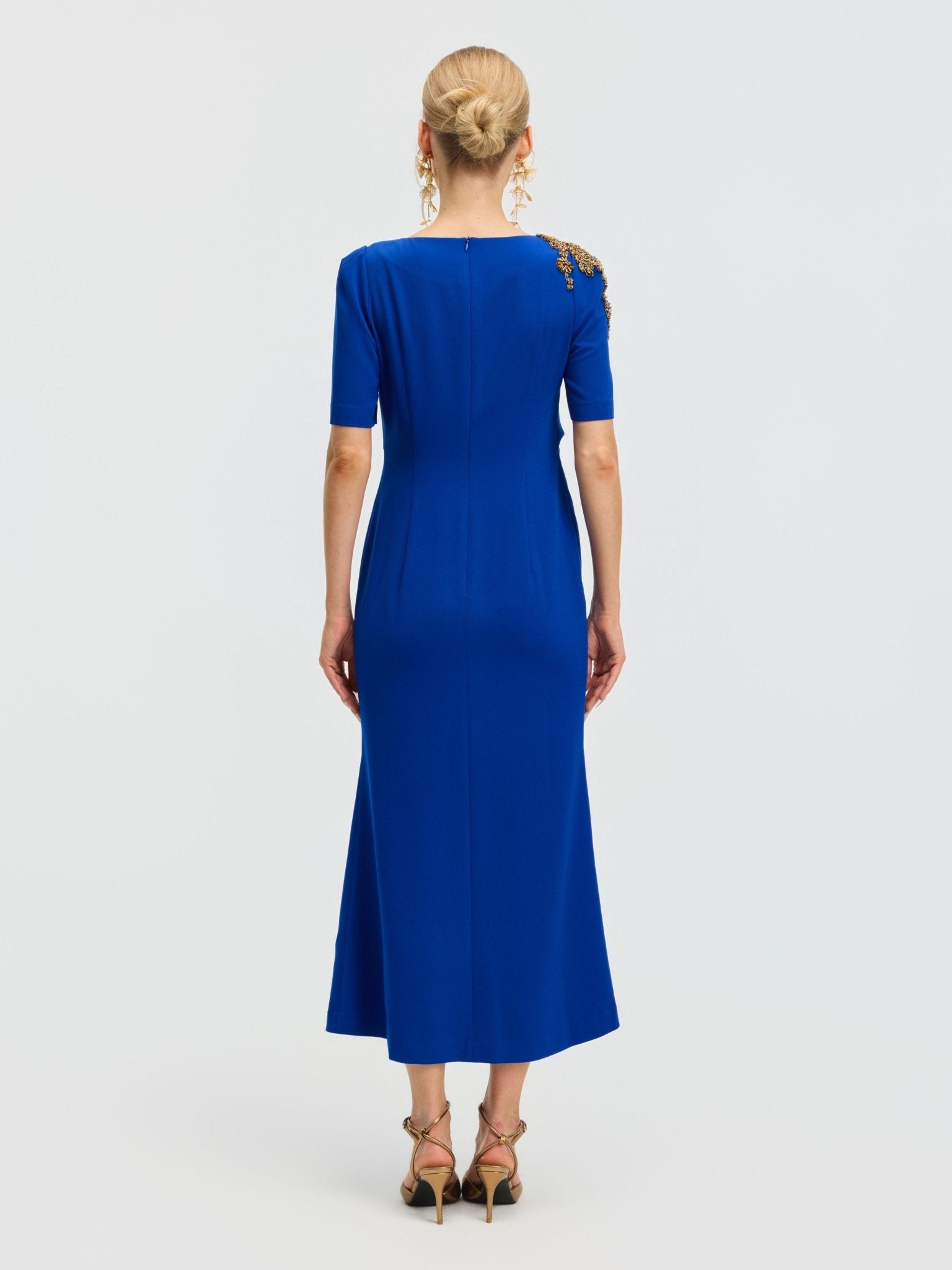 Elegant Hand-Beaded Crystal Dress - Royal Blue & Burgundy - Social Queen