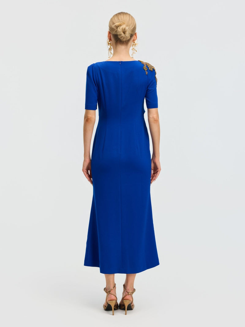 Elegant Hand-Beaded Crystal Dress - Royal Blue & Burgundy - Social Queen