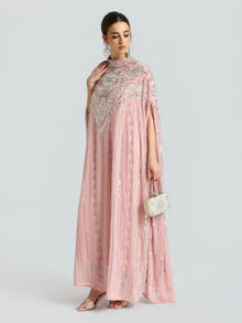 Embellished Chiffon Cape Dress - Social Queen