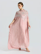Embellished Chiffon Cape Dress - Social Queen