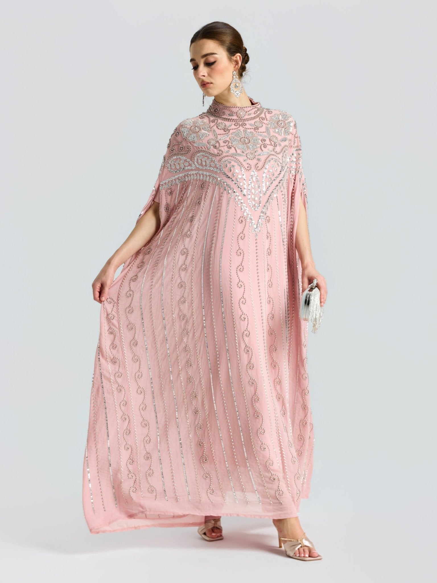 Embellished Chiffon Cape Dress - Social Queen