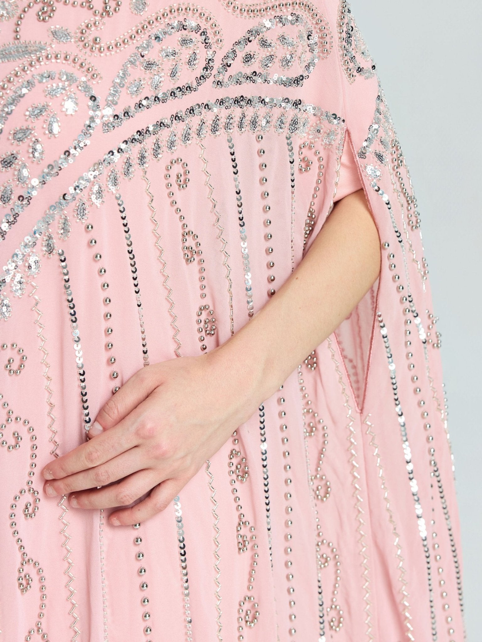 Embellished Chiffon Cape Dress - Social Queen