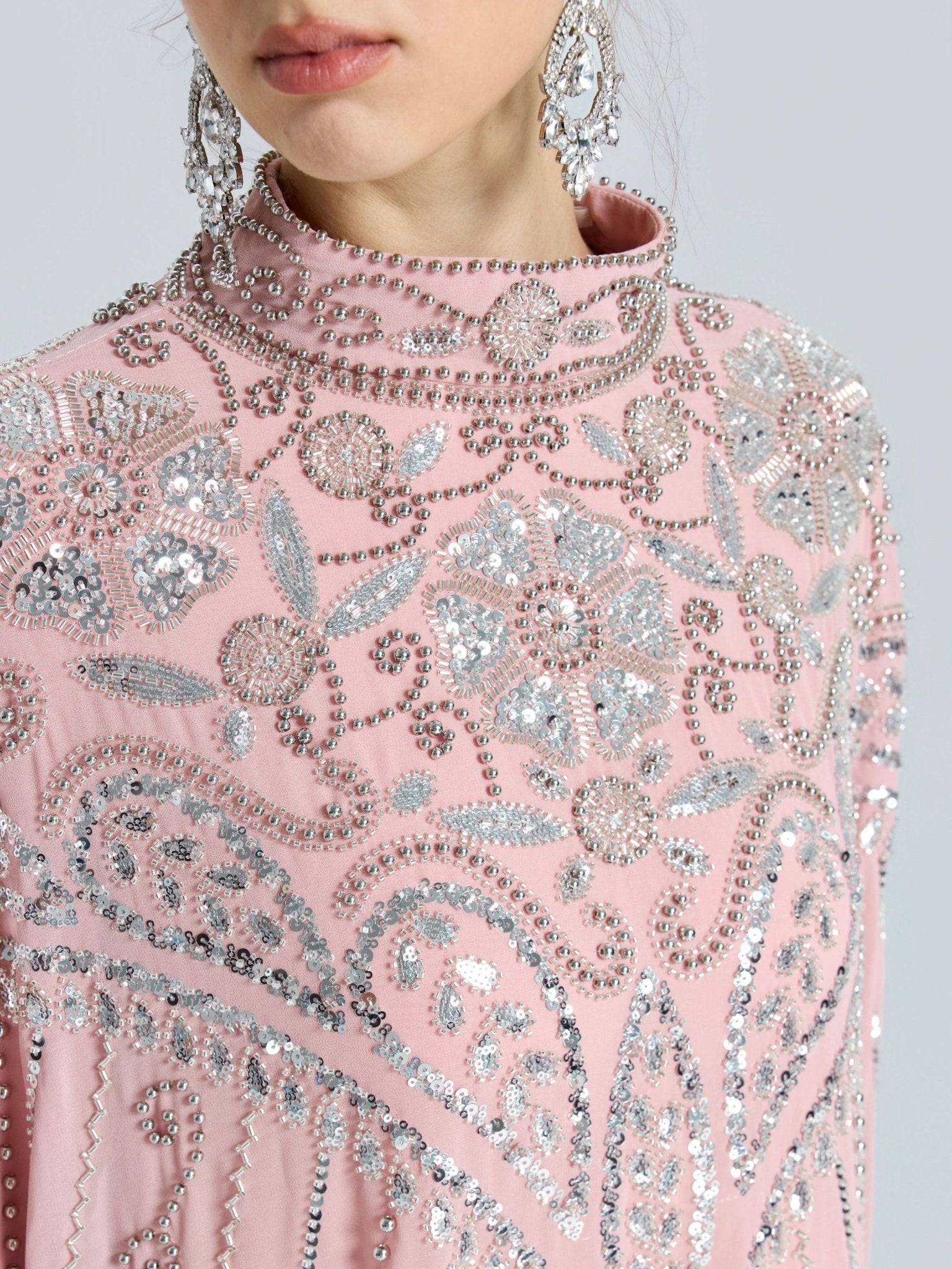 Embellished Chiffon Cape Dress - Social Queen