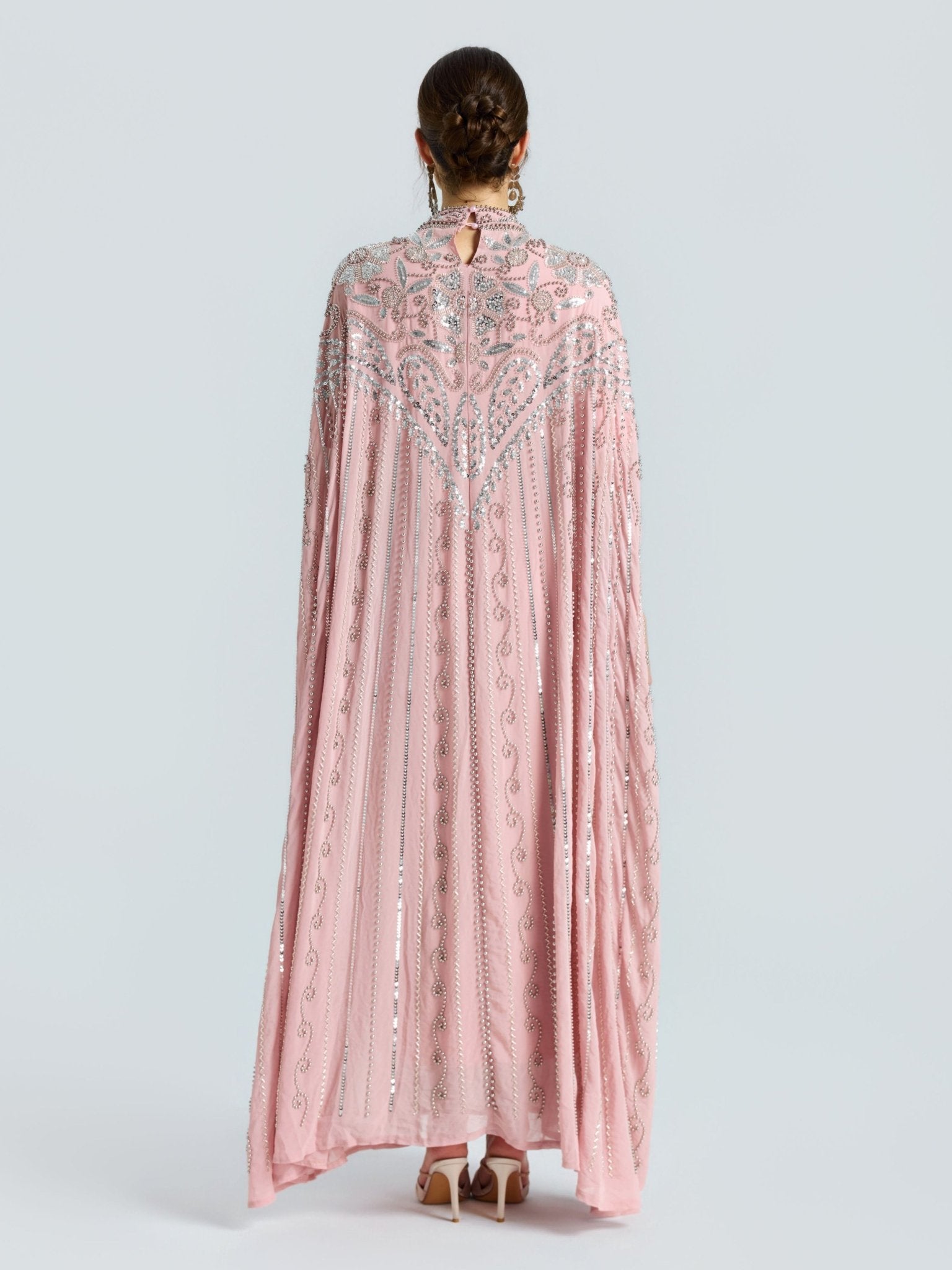 Embellished Chiffon Cape Dress - Social Queen