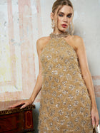 Embellished Floral Halter Dress - Social Queen