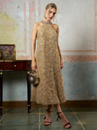 Embellished Floral Halter Dress - Social Queen