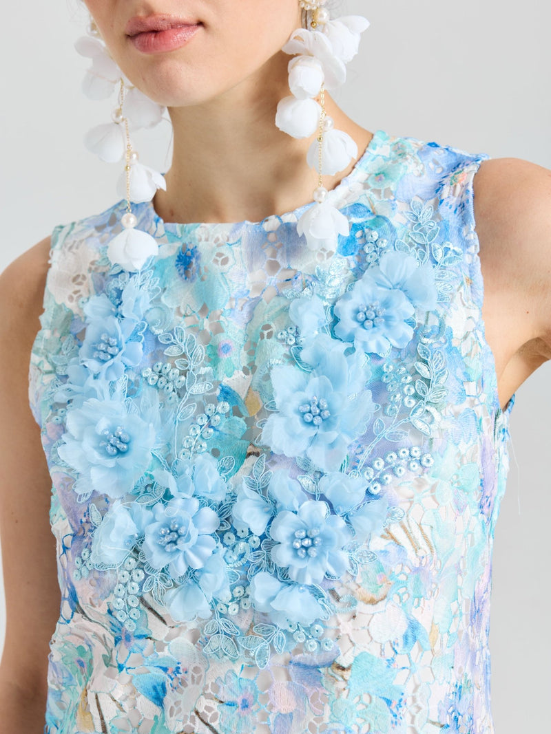 Embellished Floral Lace Mini Dress - Social Queen