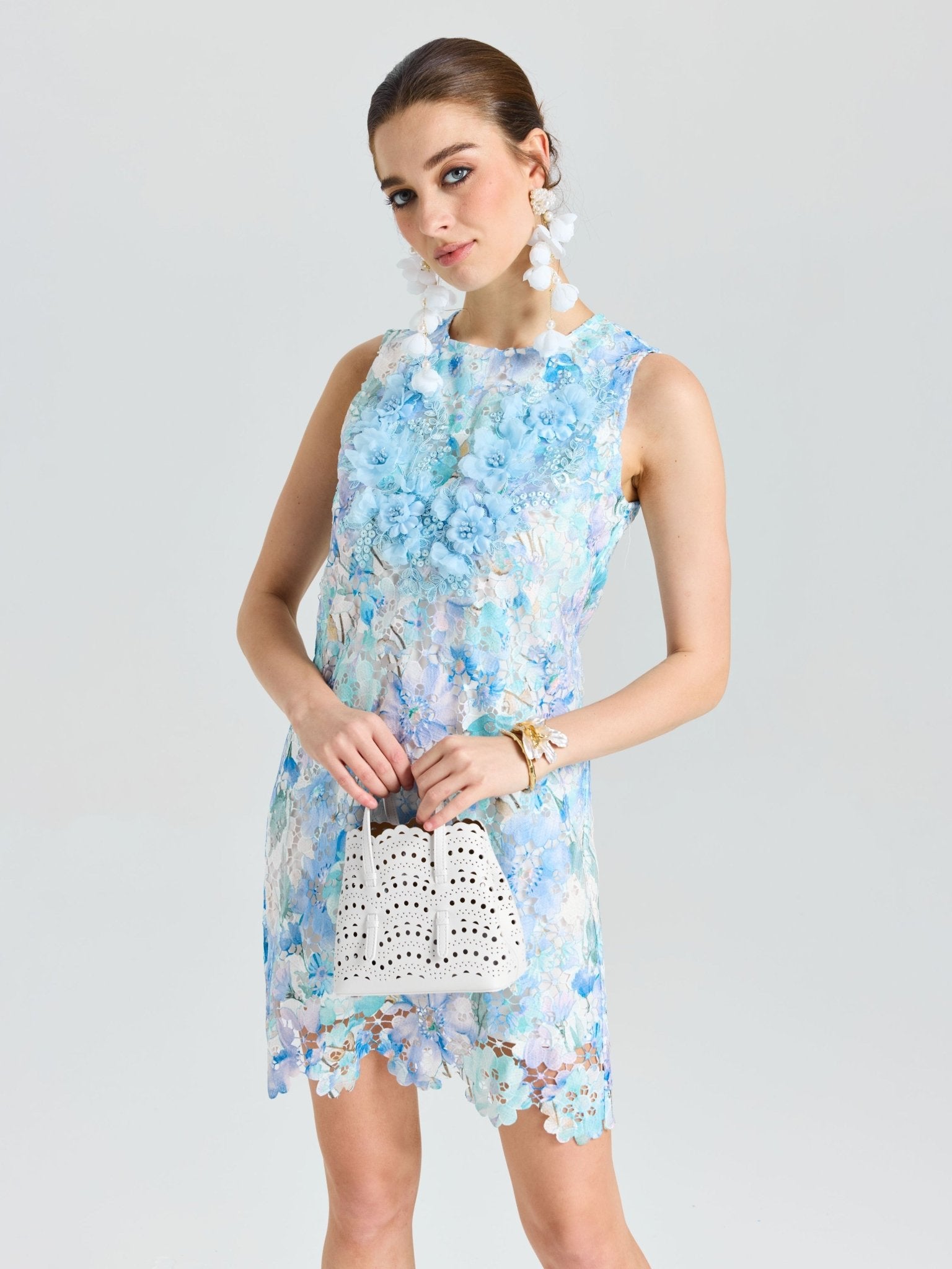 Embellished Floral Lace Mini Dress - Social Queen