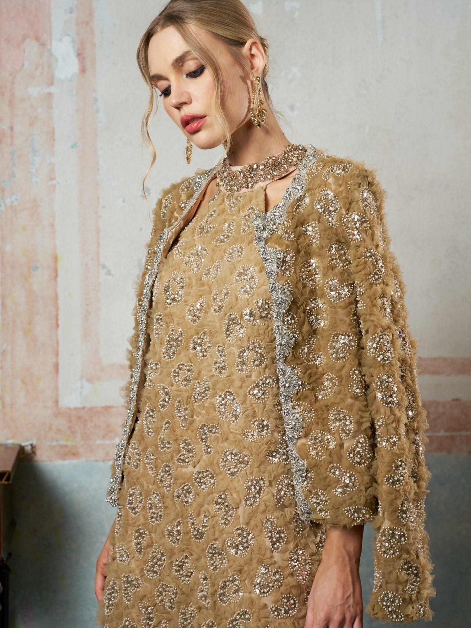Embellished Floral Mesh Jacket - Social Queen