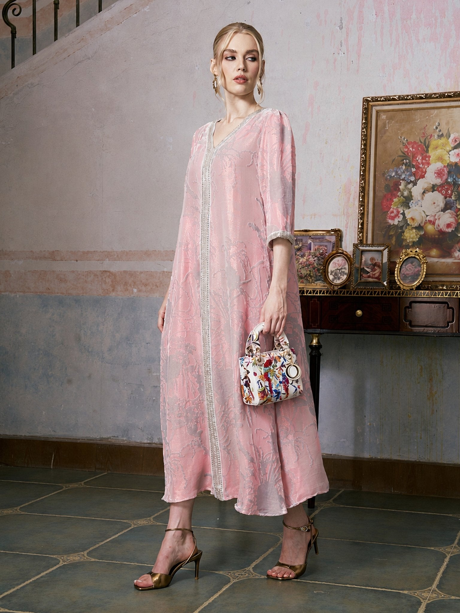 Embellished Velvet Burnout Silk Dress - Social Queen
