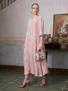 Embellished Velvet Burnout Silk Dress - Social Queen