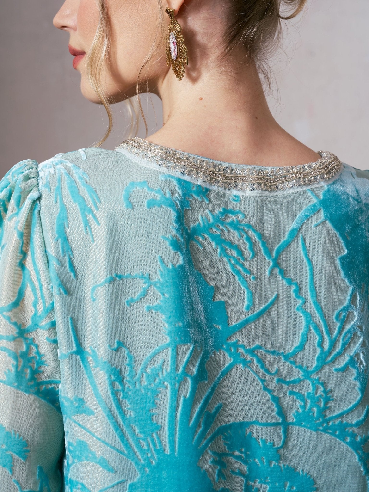 Embellished Velvet Burnout Silk Dress - Social Queen