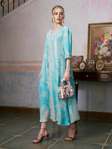 Embellished Velvet Burnout Silk Dress - Social Queen