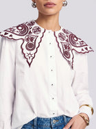 Embroidered Collar Cotton Blouse - Social Queen