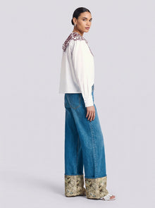 Embroidered Collar Cotton Blouse - Social Queen
