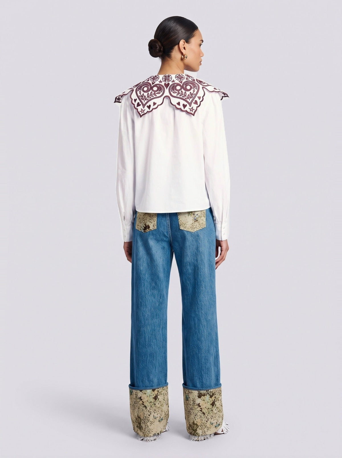 Embroidered Collar Cotton Blouse - Social Queen