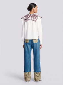 Embroidered Collar Cotton Blouse - Social Queen