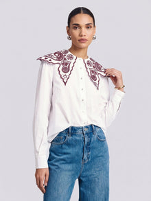Embroidered Collar Cotton Blouse - Social Queen