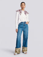 Embroidered Collar Cotton Blouse - Social Queen