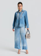 Embroidered Lace Denim Shirt - Social Queen