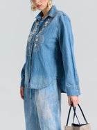 Embroidered Lace Denim Shirt - Social Queen