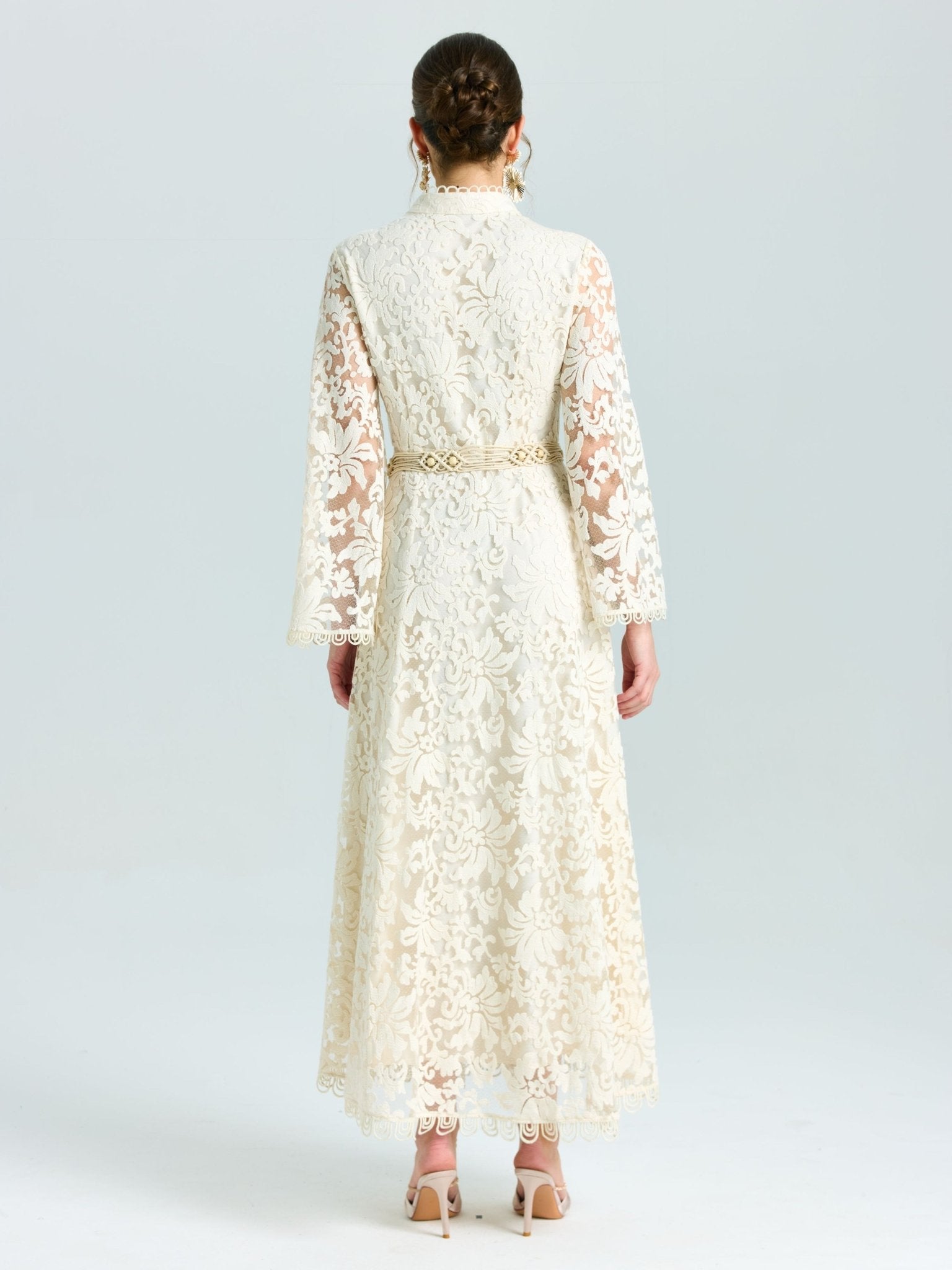 Embroidered Lace High - Neck Dress - Social Queen