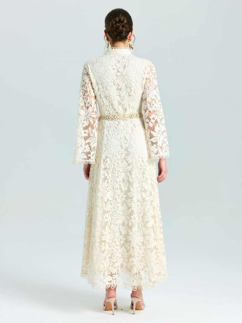 Embroidered Lace High - Neck Dress - Social Queen