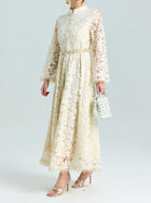 Embroidered Lace High - Neck Dress - Social Queen