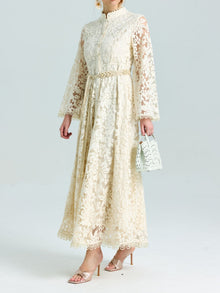 Embroidered Lace High - Neck Dress - Social Queen
