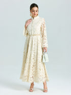 Embroidered Lace High - Neck Dress - Social Queen