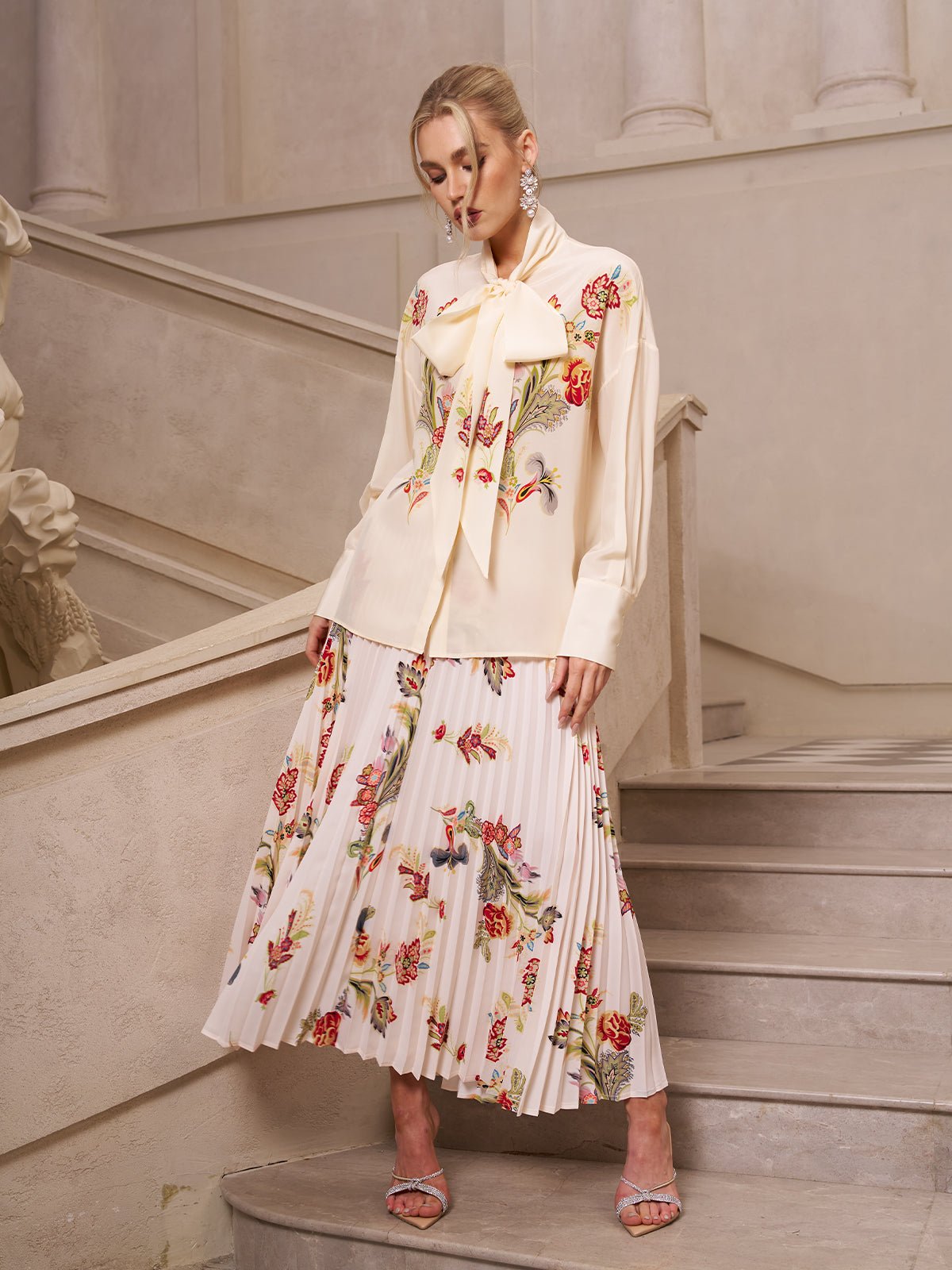 Embroidered Pleated A - Line Skirt - Social Queen