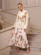 Embroidered Pleated A - Line Skirt - Social Queen