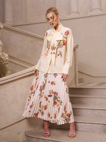 Embroidered Pleated A - Line Skirt - Social Queen