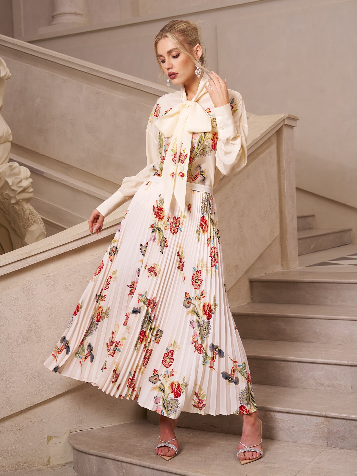 Embroidered Pleated A - Line Skirt - Social Queen